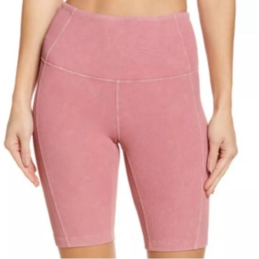 Zella Pink Ribbed High Waisted Biker Shorts Size Medium